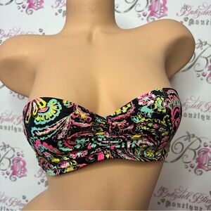 Victoria secret bathing suit top bikini paisley print neon gold sparkly shimmer